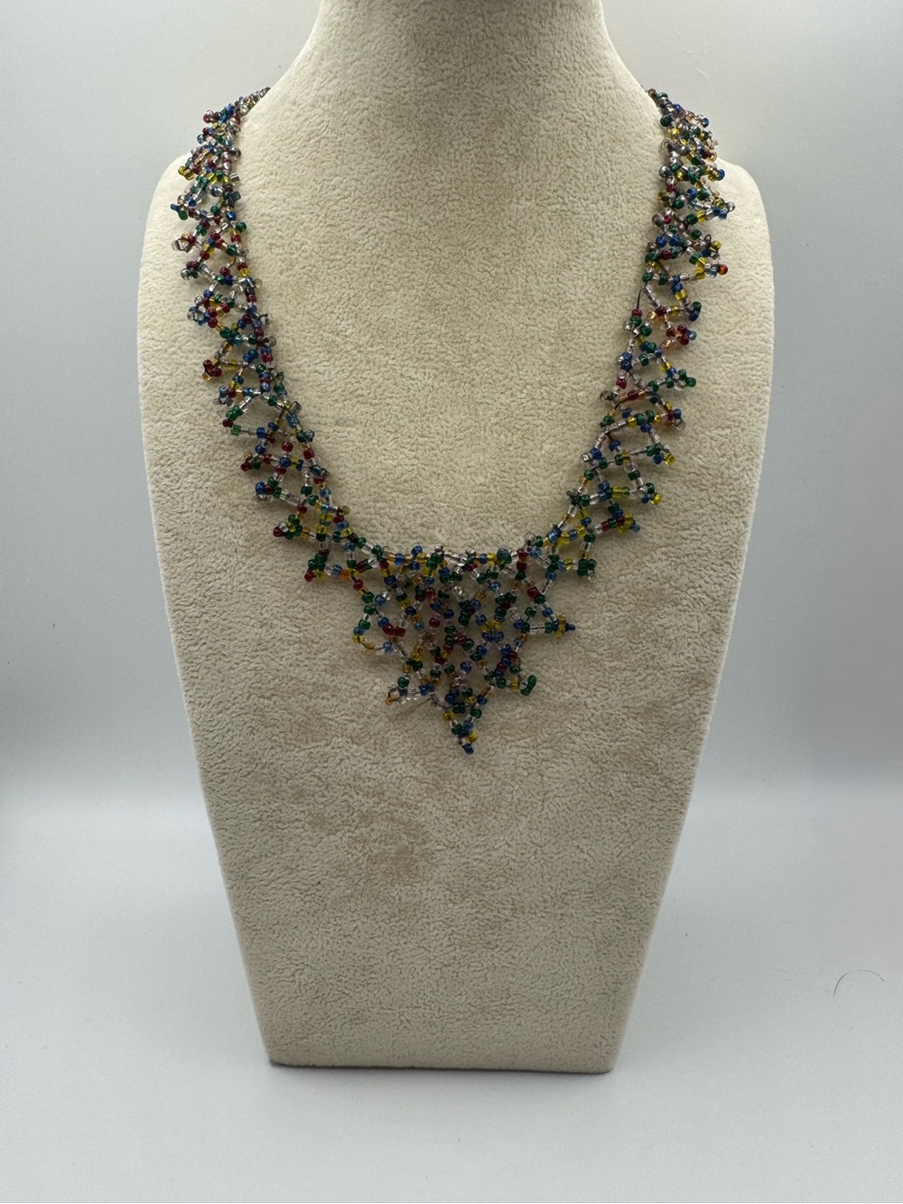 Vintage Handcrafted Multicolor Cascading Seed Bead Necklace